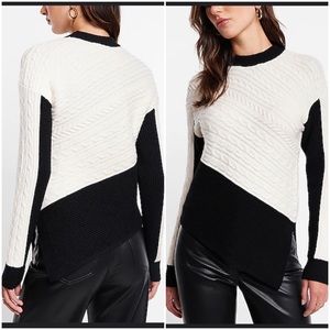 NWT Express Color Block Cable Knit Asymmetrical Hem Sweater